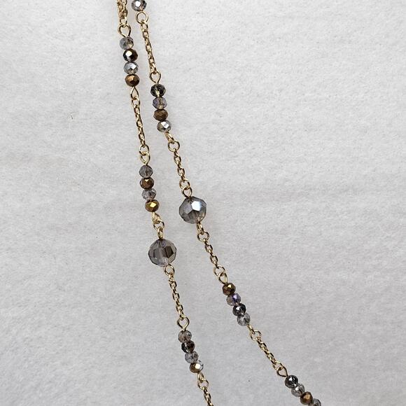 Long Goldtone Chain Necklace Smoky Faceted Beads Lobster Clasp 58" INC - Picture 4 of 7